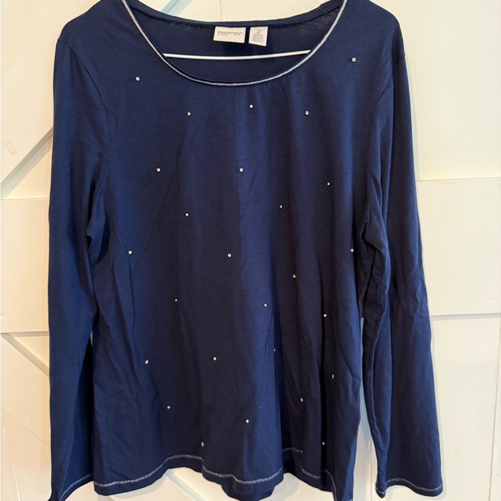 Chico's Zenergy Blue Zip Up Cardigan & Coordinating Long Sleeve Tee Sz 2 (L) - Picture 5 of 16